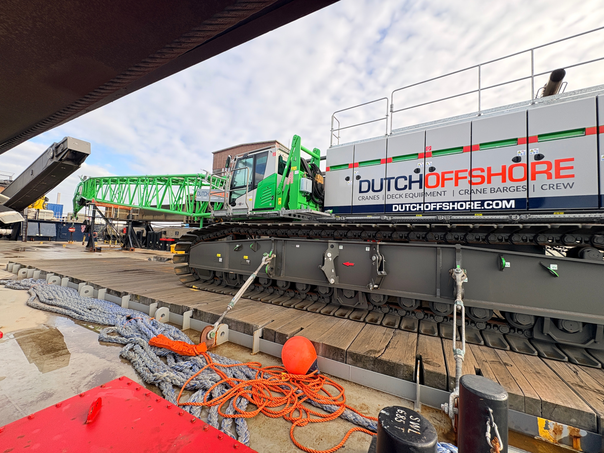 Dutch Offshore crawler crane secured on deck