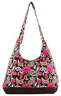 Floral and Paisley Print Hobo Bag in Chocolate Brown
