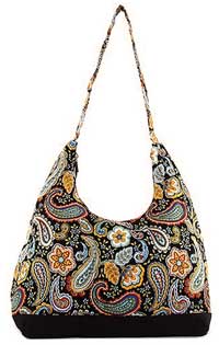 Floral and Paisley Print Hobo Bag in Black