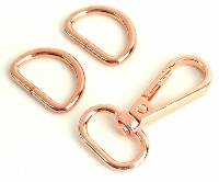 3/4inch D-rings (2) + 3/4 inch Swivel Hook - Rose Gold by Sallie Tomato