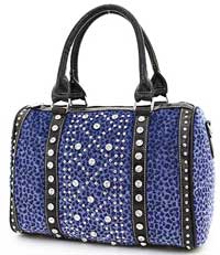 Leopard Pattern Studded Accent Satchel in Blue