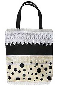 Lace Trimmed Tote Bag with Button Decorations ON SALE