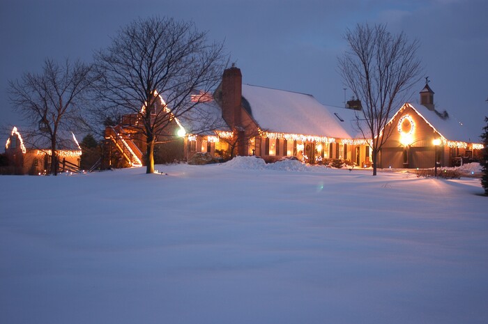 Annville Inn covered in snow at Christmas time.  Annville Inn News.