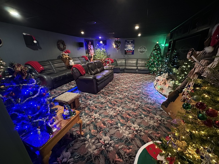 Annville Inn movie theater covered in Christmas decor.  Annville Inn News.