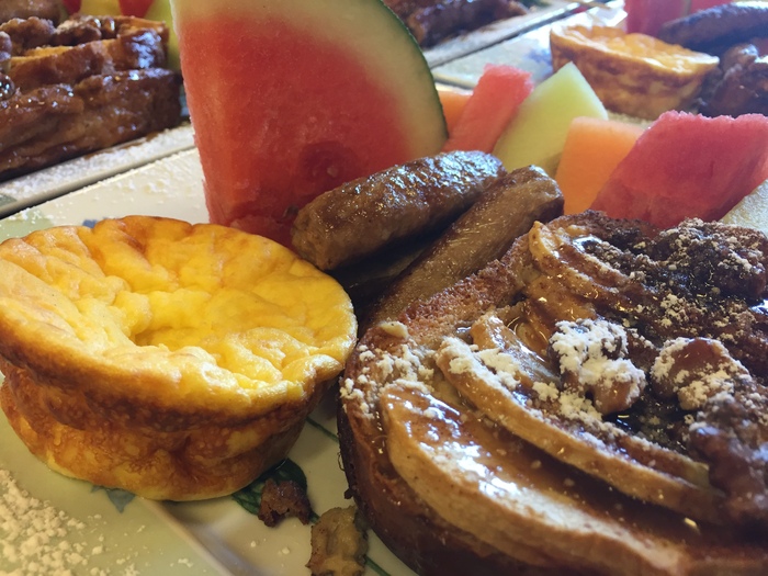 A delicious breakfast from Annville Inn, Bed and Breakfast.
Formal table setting is a playful theme of St. Patrick's day with leprechon salt and pepper shakers, all linens in shades of green, and 