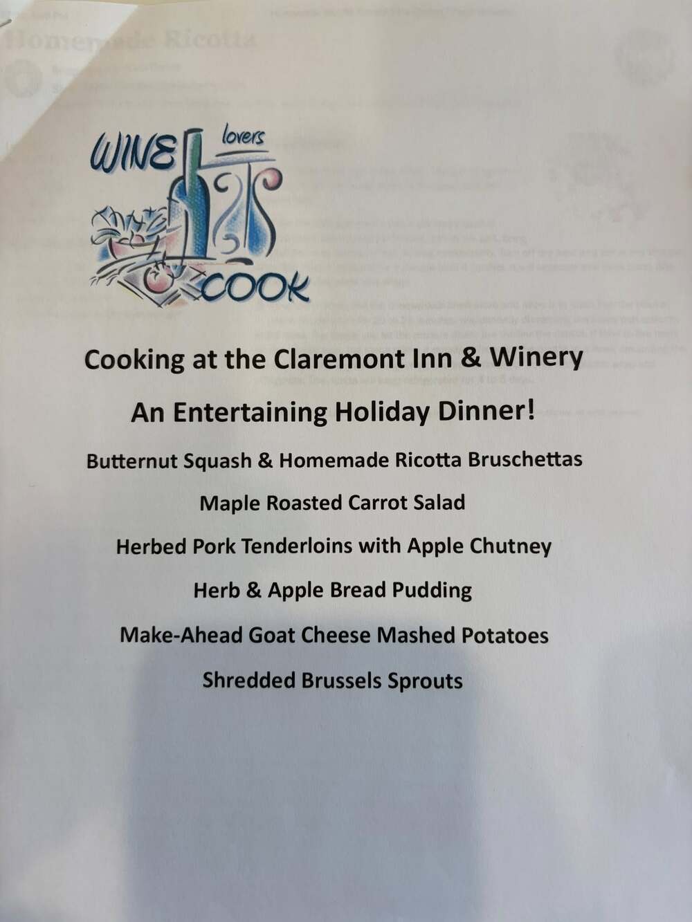 Claremont Inn & Winery Stratton CO holiday dinner