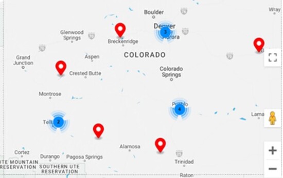 Map to Colorado B&Bs