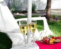 The Holden House Secret Garden is a favorite place to enjoy our daily afternoon wine social