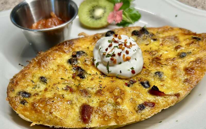 Bacon and cheese baked omelet Holden House B&B