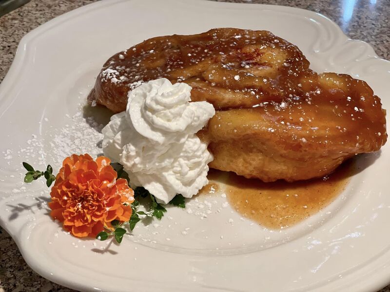 French toast baked with fresh peaches