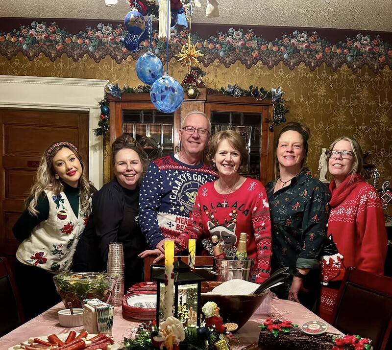 Holden House holiday lights in the snow