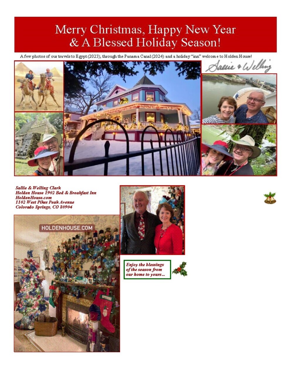 Sallie and Welling wish you a joyous holiday season from Holden House 1902 Bed & Breakfast Inn