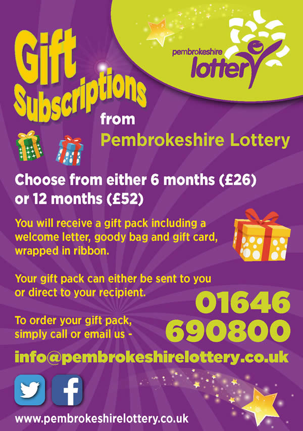 Pembrokeshire Lottery Gift Subscriptions - Choose from either 6 months (£26) or 12 months (£52)